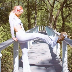 White Crop Top & Bell Bottom Co-Ord Set